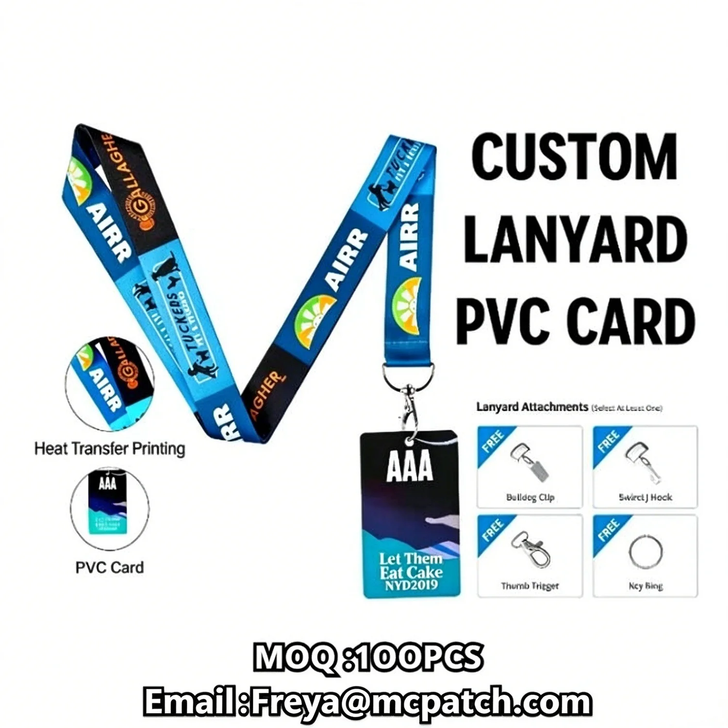 Full Color Custom Lanyards with PVC Card ID Badge Holder & Pvc Cards Both Side Printed Work Badge, contractors Staff Card Event