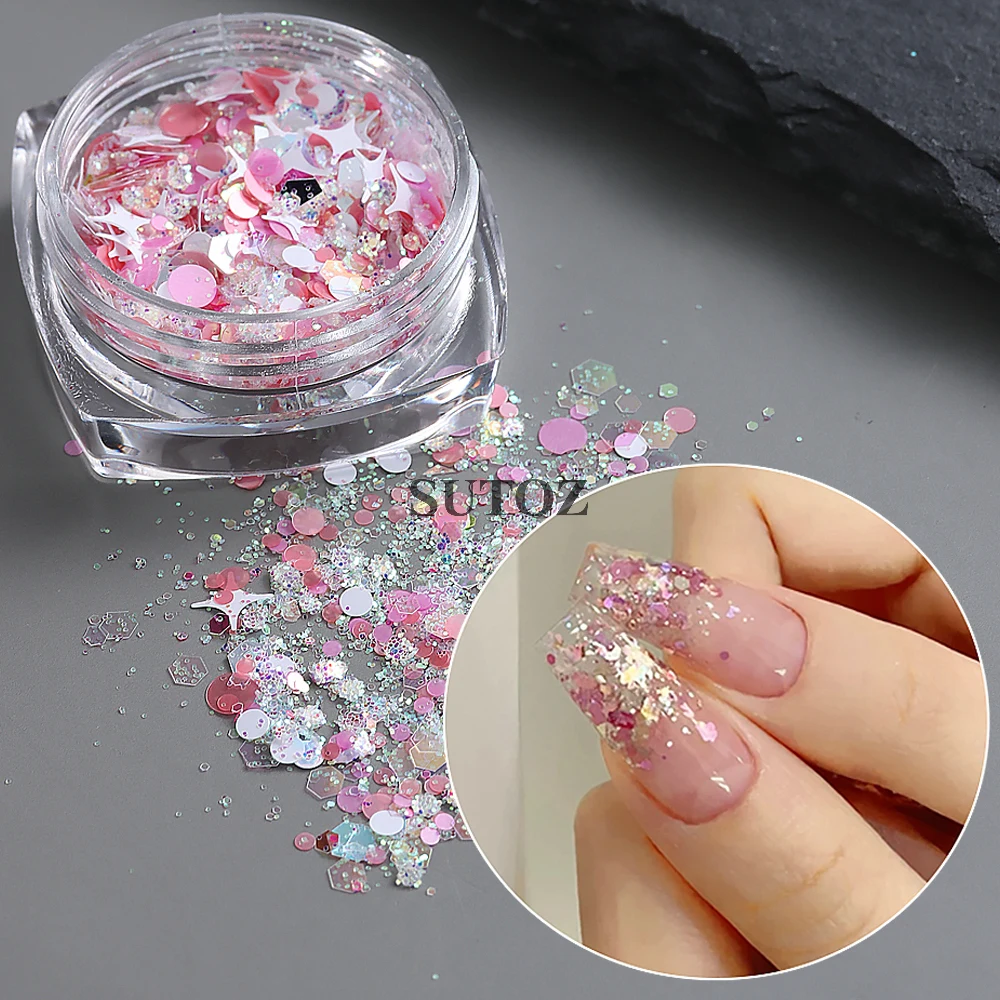 Stars Nail Art Glitter Sequins Pink Hearts Hexagon Round Holographic Colorful Shining Flakes DIY Manicure Decoration LEBXMS-01