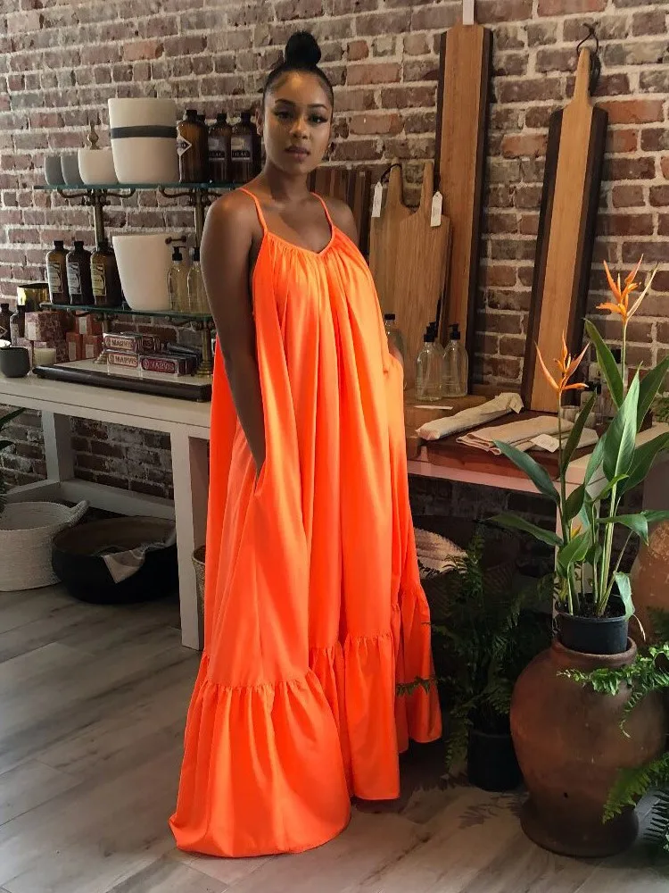 

Sexy Suspender Dresses For Woman Sleeveless Solid Color Loose Long Dress Backless Comfortable Off Shoulder Temperament Trendy