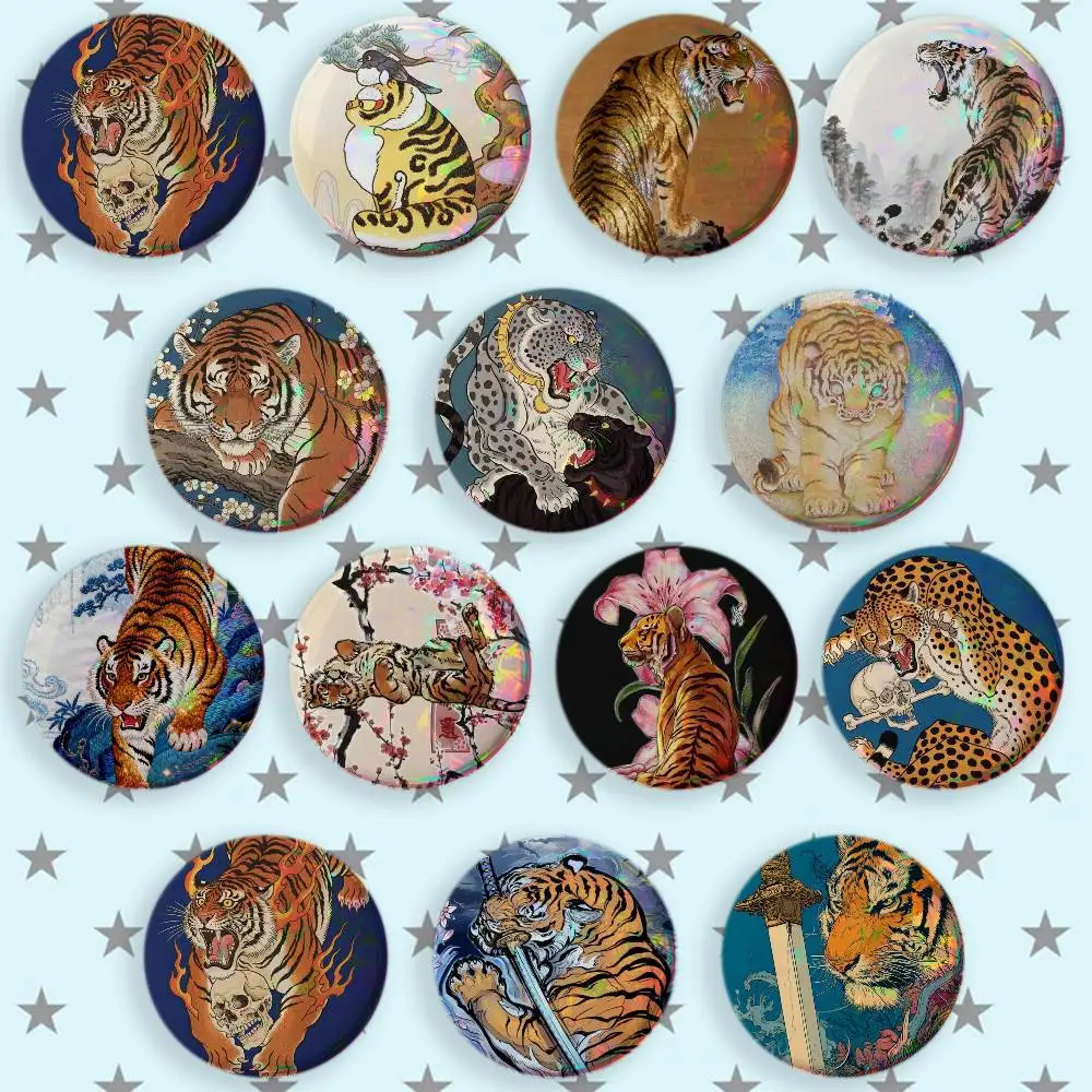 Ukiyo-e Style Tiger Tortoise Print Brooches Cartoon Badge Pins Backpack Hat Accessories Friend Gift