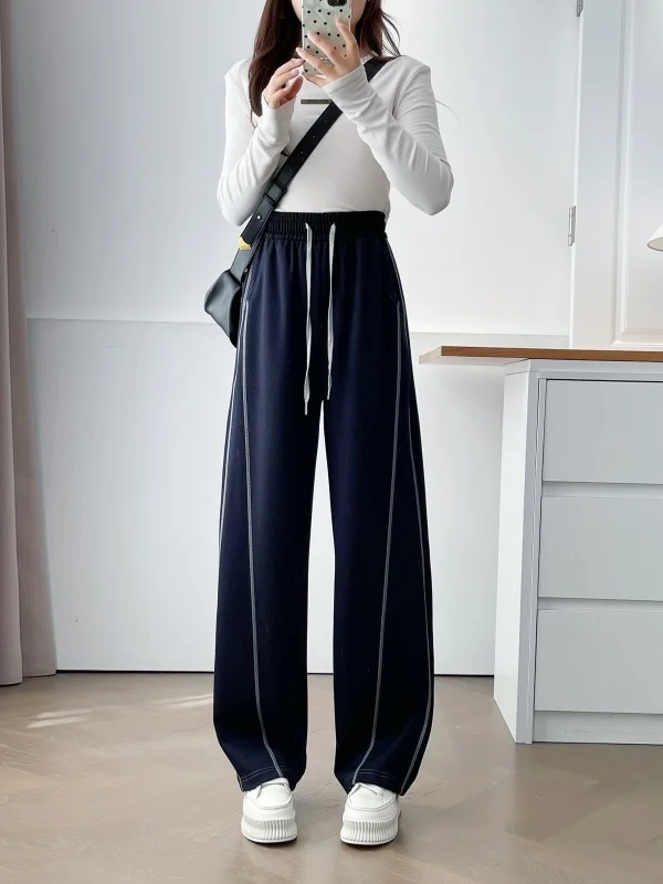 plus Size Casual Pants High Waist Straight Leg Floor Length Tummy Covering Slimming Stitching Knife  Pants for Women