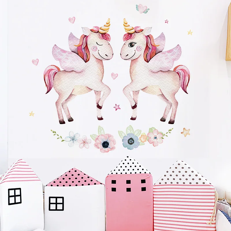 Cartoon Wall Stickers A Pair of Cute Unicorn Children's Baby Room Wall Arrangement Decorative Stickers Bathroom Decor