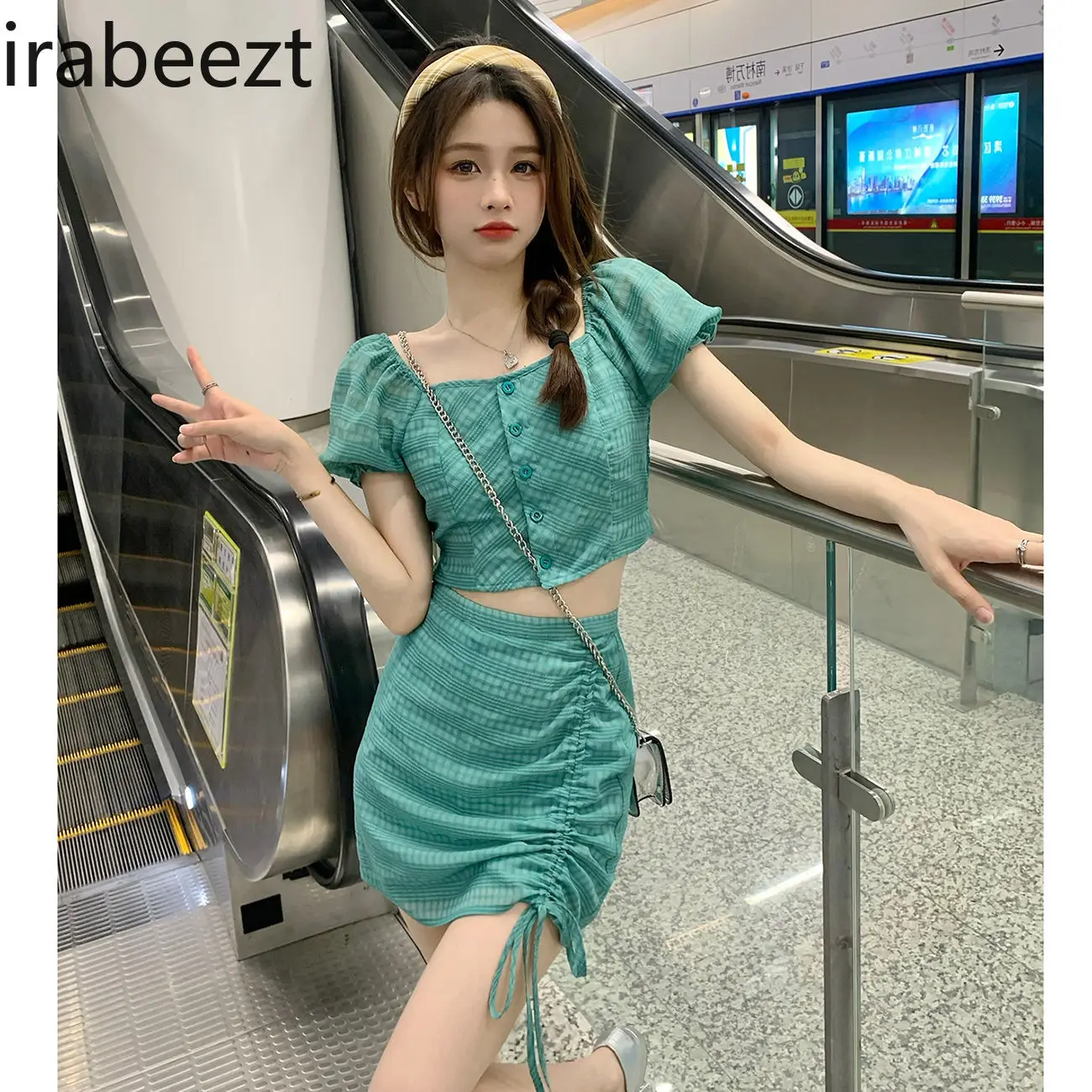 

Summer 2023 New Style Hot Girl Butt-covering Skirt and Short Blouse Two-piece Suit for Women Casual Conjunto Femenino