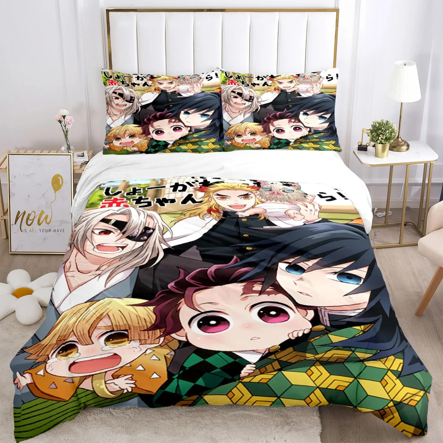 Anime Demon Slayer Print Bedding Set Nezuko Bed Linen Queen Double Single King Size Duvet Cover Set Kids Adults Gift