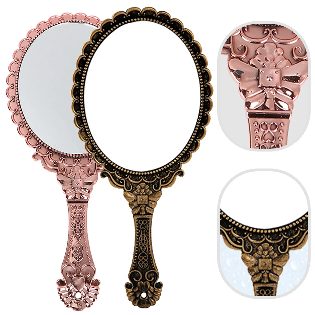 2 قطعة مرآة محمولة عتيقة محمولة باليد مرآة مكياج مدمجة مستديرة أساسيات السفر مستلزمات السفر مستلزمات الإناث