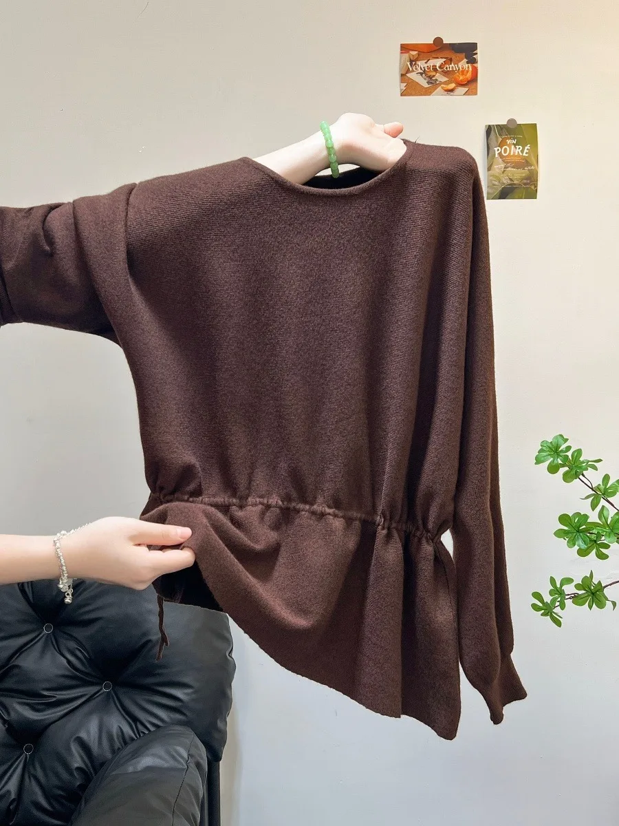 

Свободный вязаный топ в стиле ретро с поясом для похудения, длинный свеч для женщин, утягивающий асимметричный дизайн, осень-зима, фас...