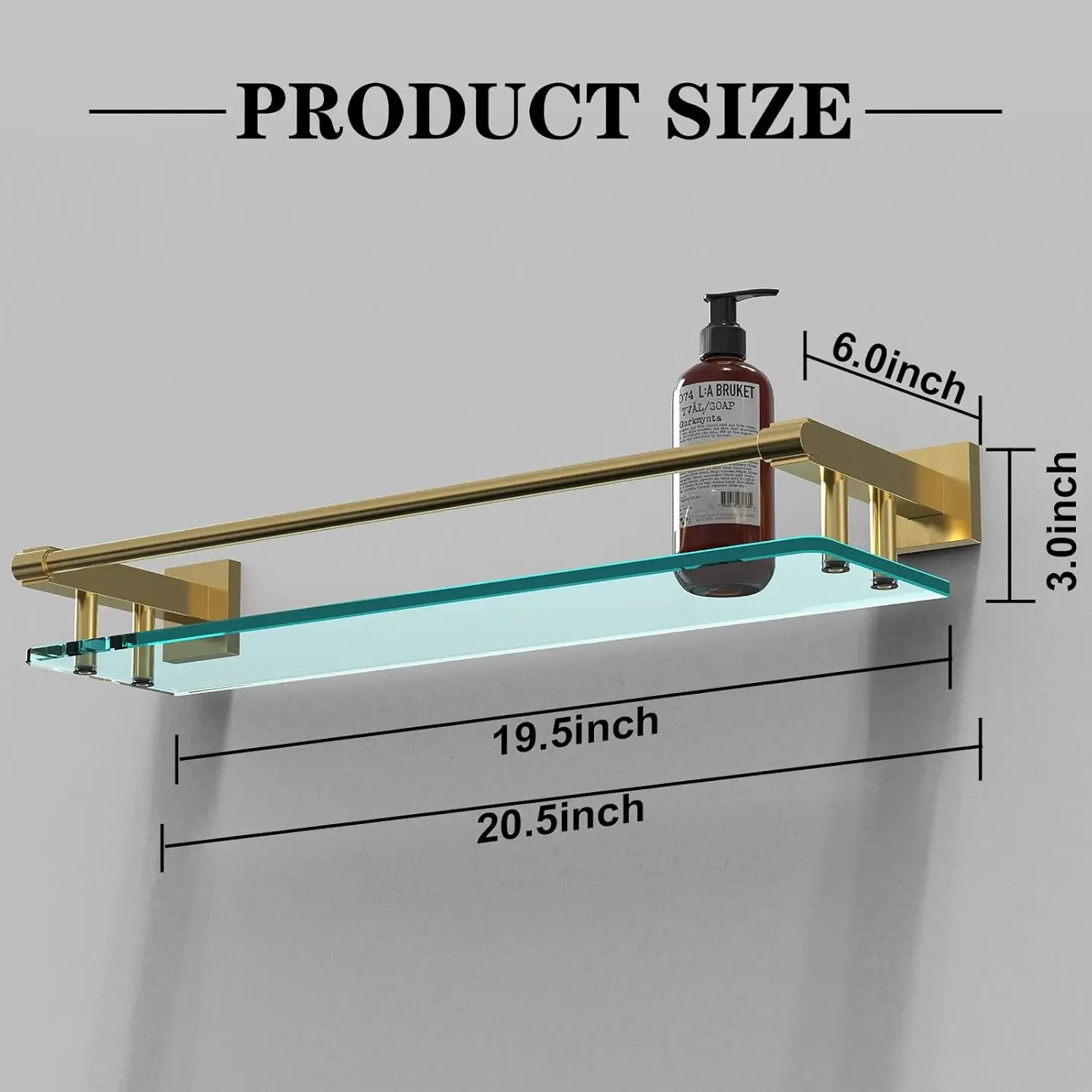 Mensola in vetro per bagno - Ringhiera in acciaio temperato e spazzolato da 20 pollici, galleggiante |   per proprietari di casa/currenti |   Lavello sopra