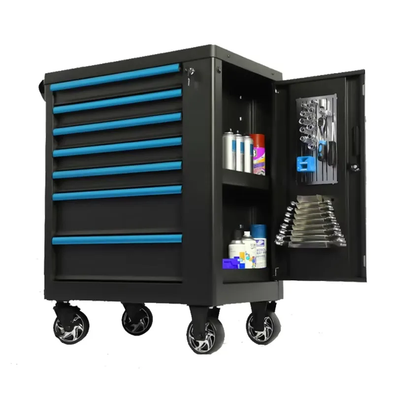 Durable Blue Iron Tool Cabinets Auto Repair Using Easy Movement For Garage Workshops Tool Organizing And Industrial Storage Work