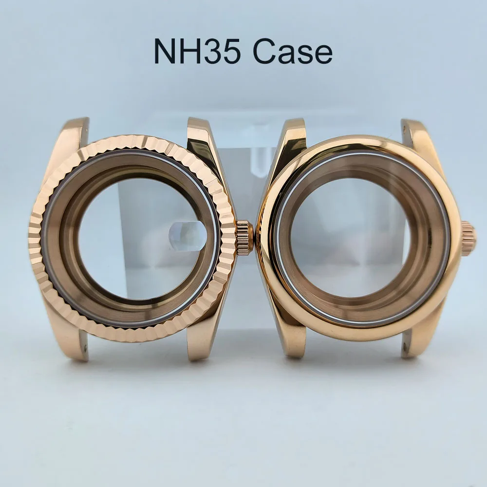 Cassa in oro rosa Cassa per orologio Oyster da 36 mm o 39 mm con accessori per orologi in cristallo di zaffiro per cassa NH35 con movimento NH35/NH36