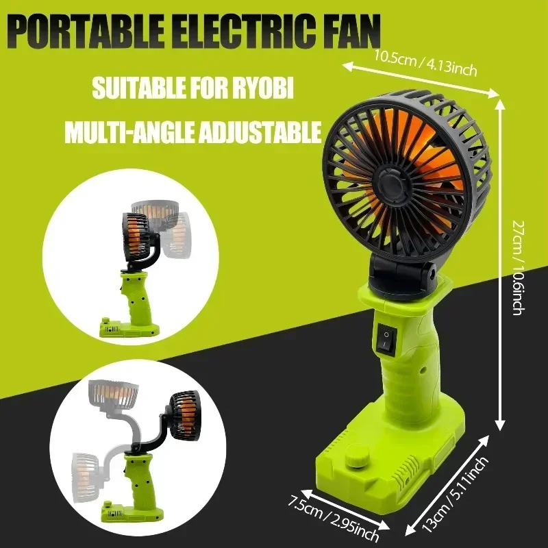 Portable Foldable Desk Fan Stepless Speed Control with USB Type-C Port Compatible with For Ryobi 18V Li-ion Batterie for Camping
