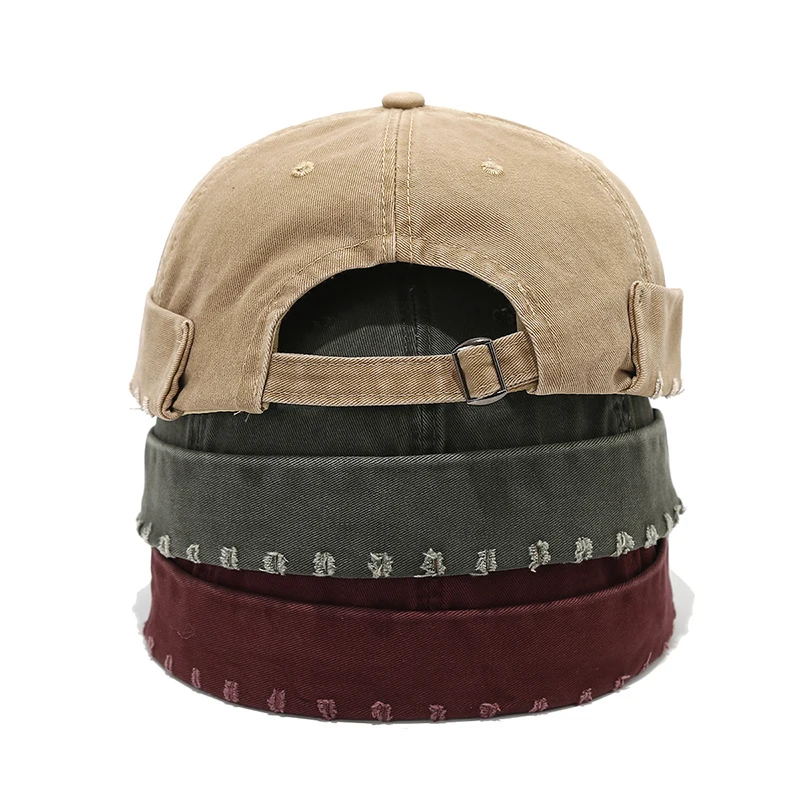Bocca Washed Color Docker Cap Without Visor Broken Brimless Caps Solid Colors Hat Adjustable Cotton Hats Unisex Vintage Hip Hop