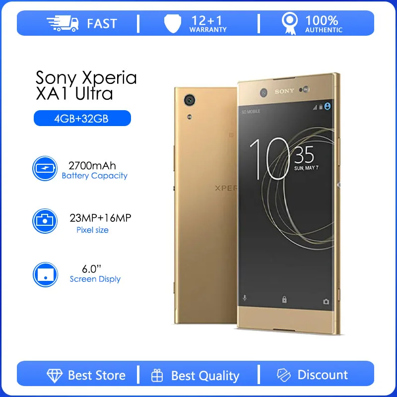 Sony Xperia XA1 Ultra G3212 G3226  Refurbished-Original  Octa-core 4GB RAM 32GB ROM 23MP LTE 1080P Dual SIM Refurbished Cellphon