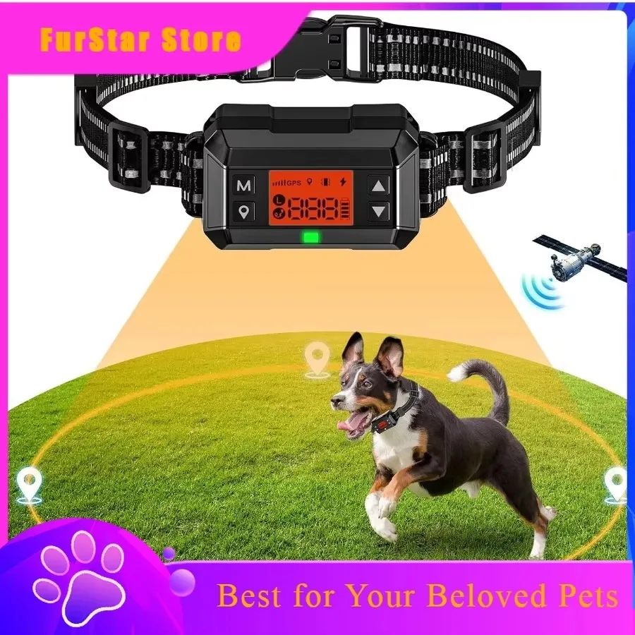 FurStarGPS Wireless Dog Fence With GPS Waterproof Pet Containment System Range 992997FT Adjustable Strength For Outdoor Dogs Har