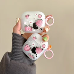 Cute strawberry cat flower bow matte earphone case for apple airpods 1 3 pro 2nd 2 wireless bluetooth charging box cool cover