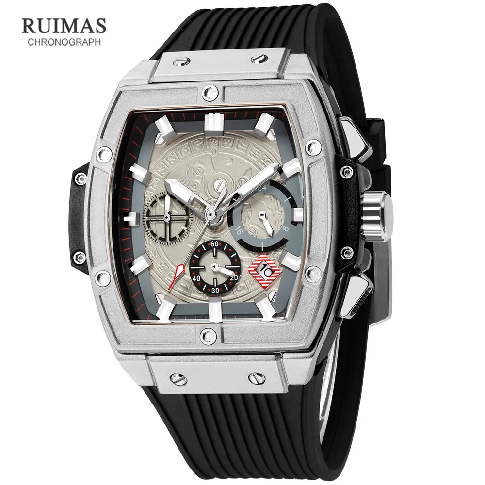 MEGIR & RUIMAS Watches for Men Fashion Military Sport Tonneau Chronograph Quartz Wristwatch with Date 24-hour 3atm Waterproof