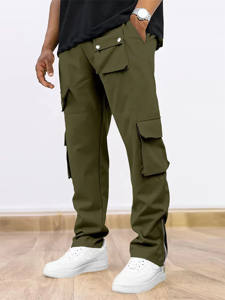 المألوف الجانب سستة تصميم البضائع السراويل الرجال ربيع الخريف عادية بلون فضفاض السراويل الشارع الشهير رجالي بنطلون مستقيم #3