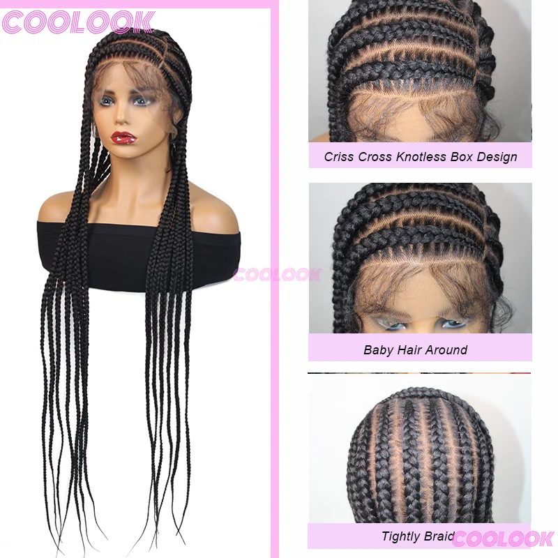 Synthetic Side Part Braided Wigs For Black Women Full Lace Braided Wigs Knotless Box Braids Wig Cornrow Braid Cheap Wigs On Sale