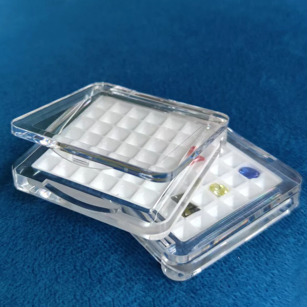 

White Diamond Storage Box Clear Gemstone Jewelry Display Organizer Case Show Store 36Grids Bare Stone Packaging Cover Tray