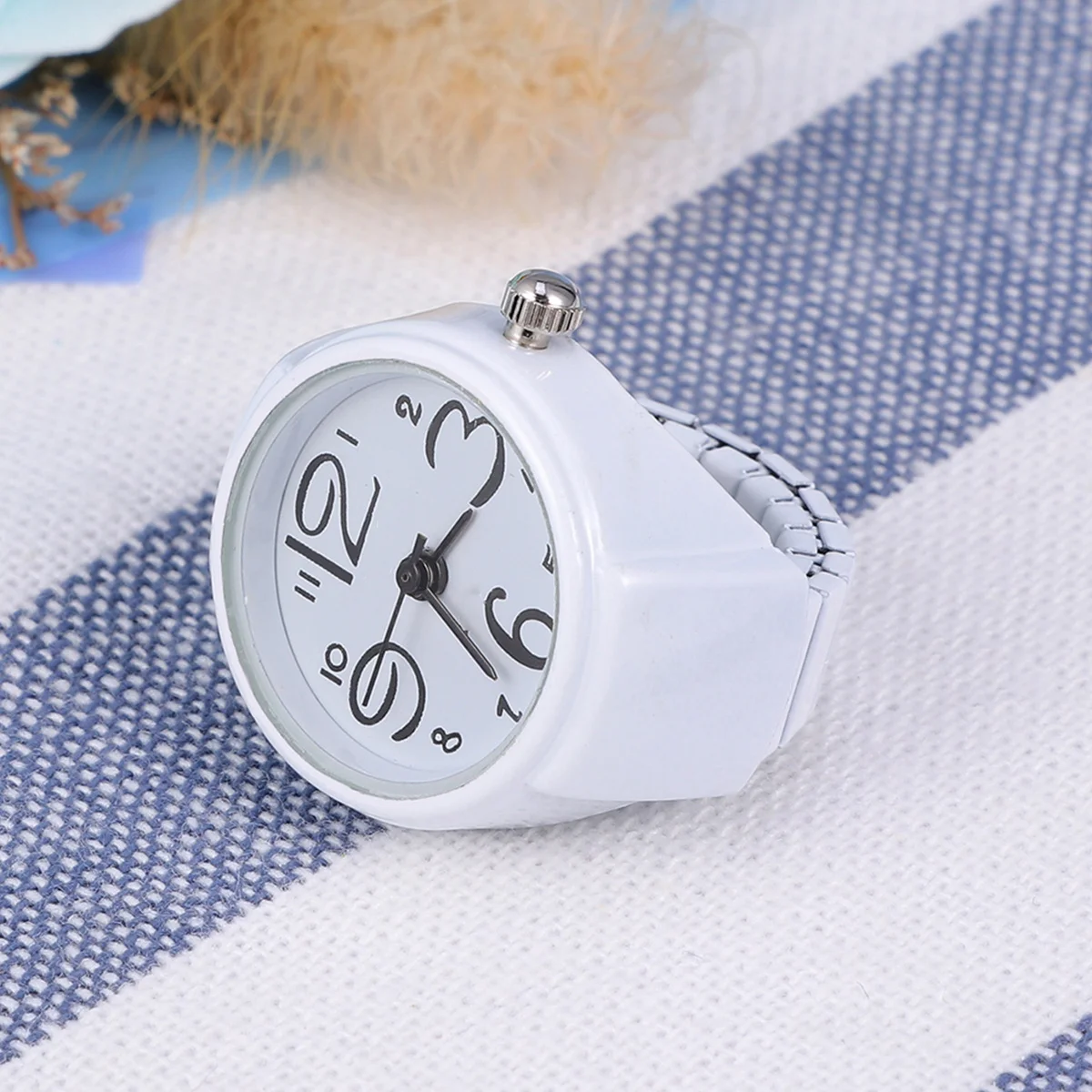 2 pçs chique anel relógio para mulheres masculino na moda relógio de dedo com mostrador de quartzo claro forte construção de aço inoxidável versátil wear