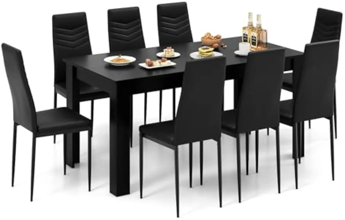 

Dining Table Set for 8, Modern Rectangular Kitchen Table Set w/ 8 PVC Leather Dining Chairs, 9-Piece Space-saving Furnit
