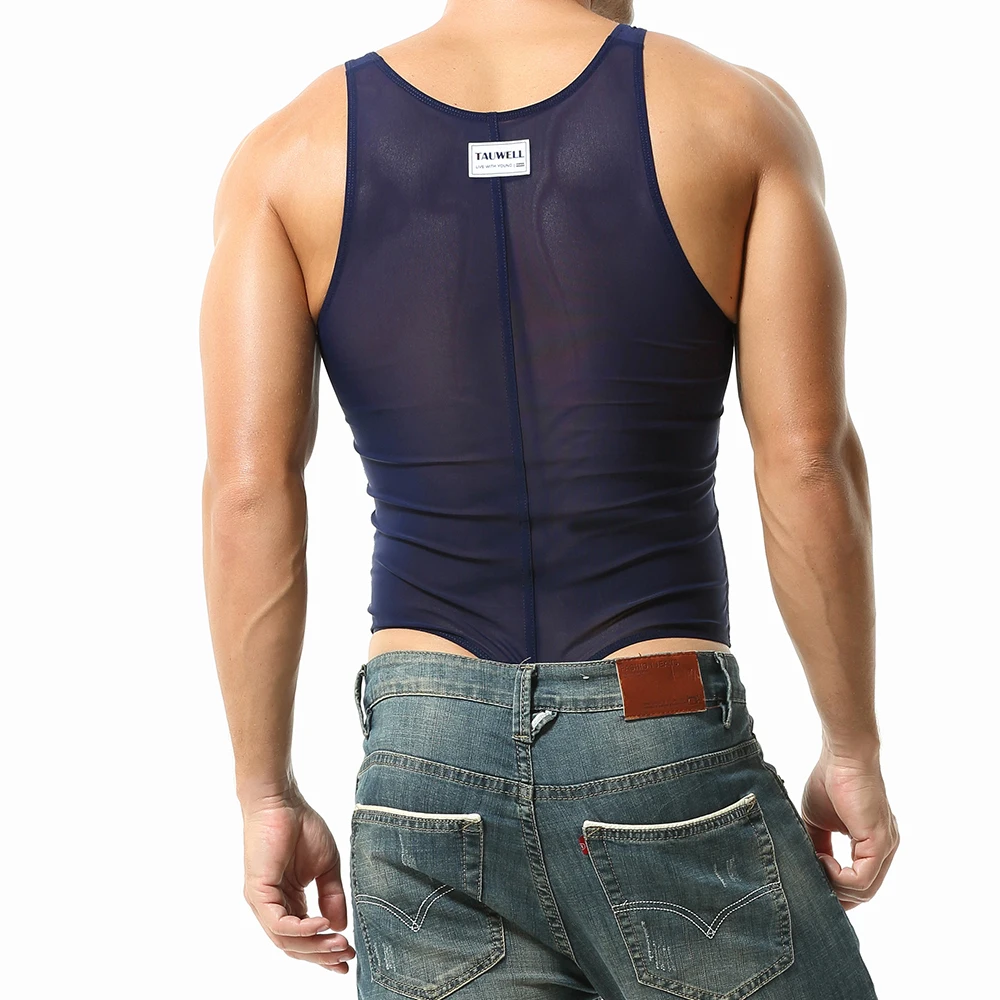 Men\'s sexy bodybuilding jumpsuit vest fitness one-piece pants undershirt sexy ultra-thin transparent sleeveless shirt