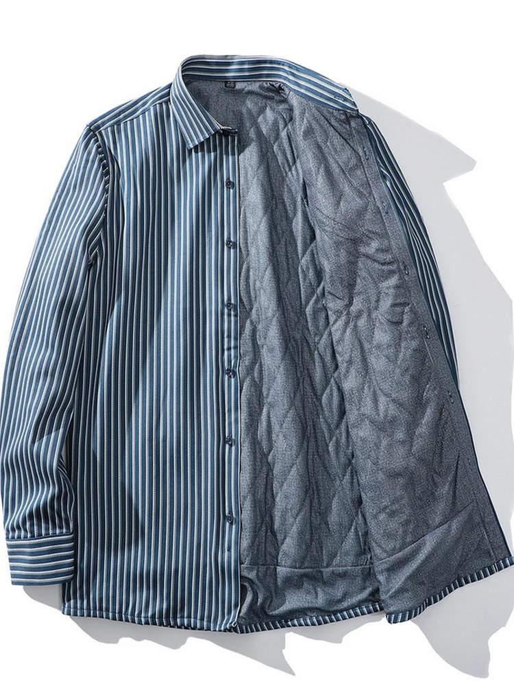 

Новая улучшенная повседневная утепленная куртка с воротником, свободная внутренняя рубашка, мужская осенне-зимняя полосатая верхняя одежда для мужчин