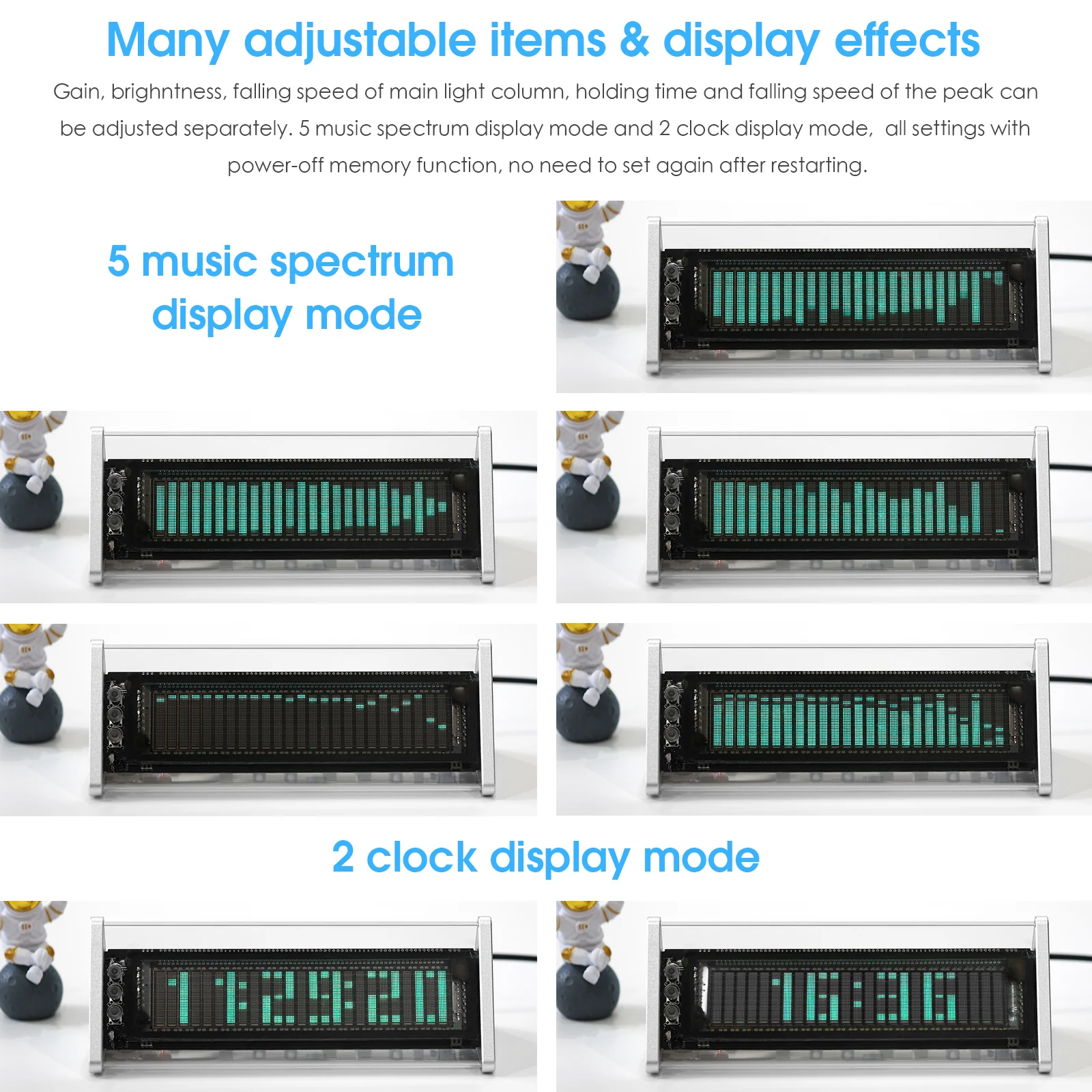 Nobsound Bluetooth 5.0 VFD hodiny hudba spektrum displej obrazovka řádný přesný měřič 3.5mm AUX audio switcher skříňka