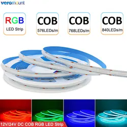 5m Flexible RGB COB LED Strip Light 12V 24V DC RA90 576 768 840 LEDs/m 4Pin 10mm PCB High Bright Colorful Linear LED Tape Bar