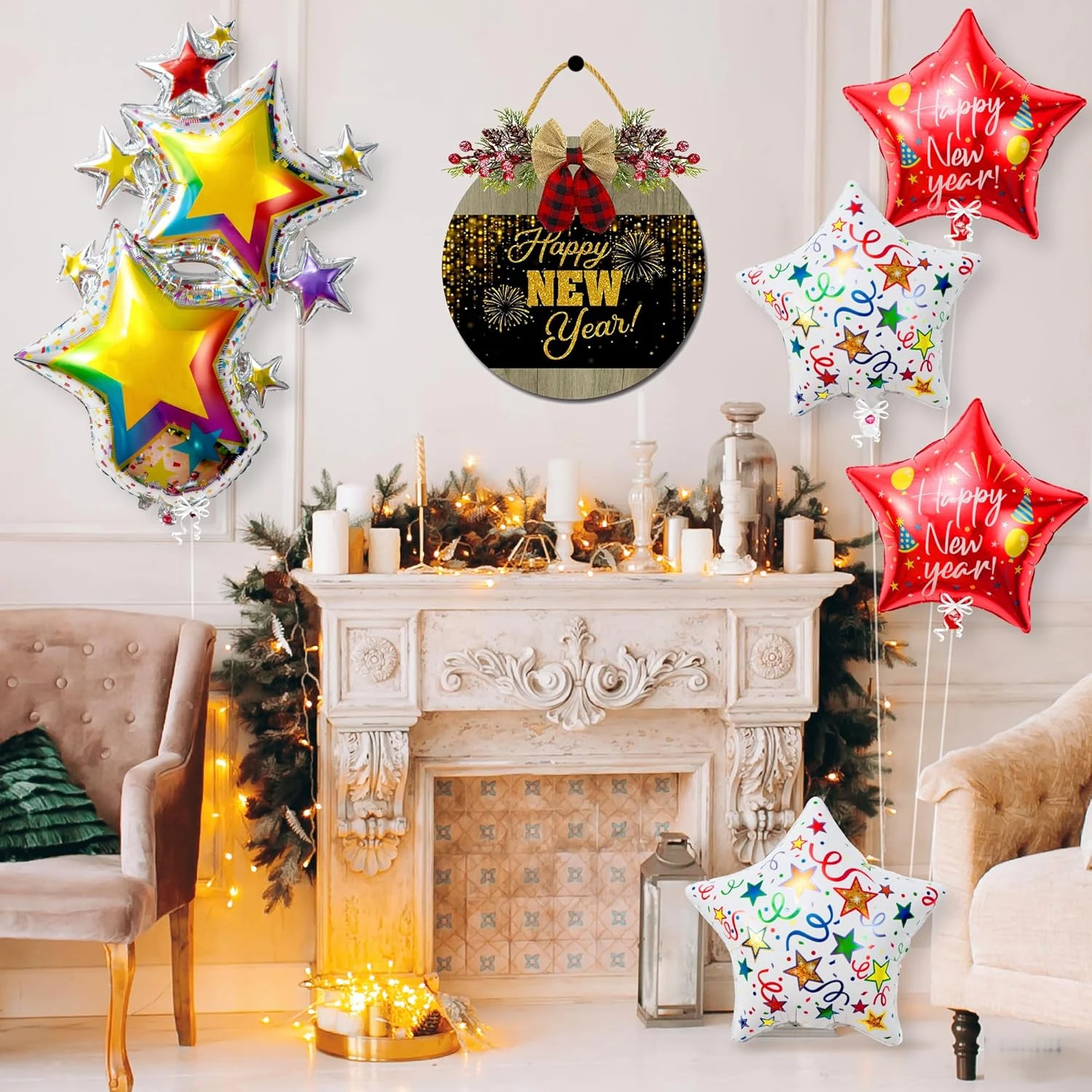 5 Stücke 18 Zoll Neujahr Folien Heliumballons 2026 Frohes Neues Jahr Sternballons Silvester Party Dekorationen Lieferungen Wohnkultur