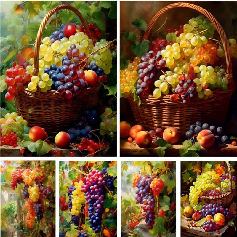 5D Diy Diamond Painting Kitchen Table Grape Peach Mosaic Embroidery Full Rhinestone 5D Diy Fruit Cross Stitch Kit Home Decor