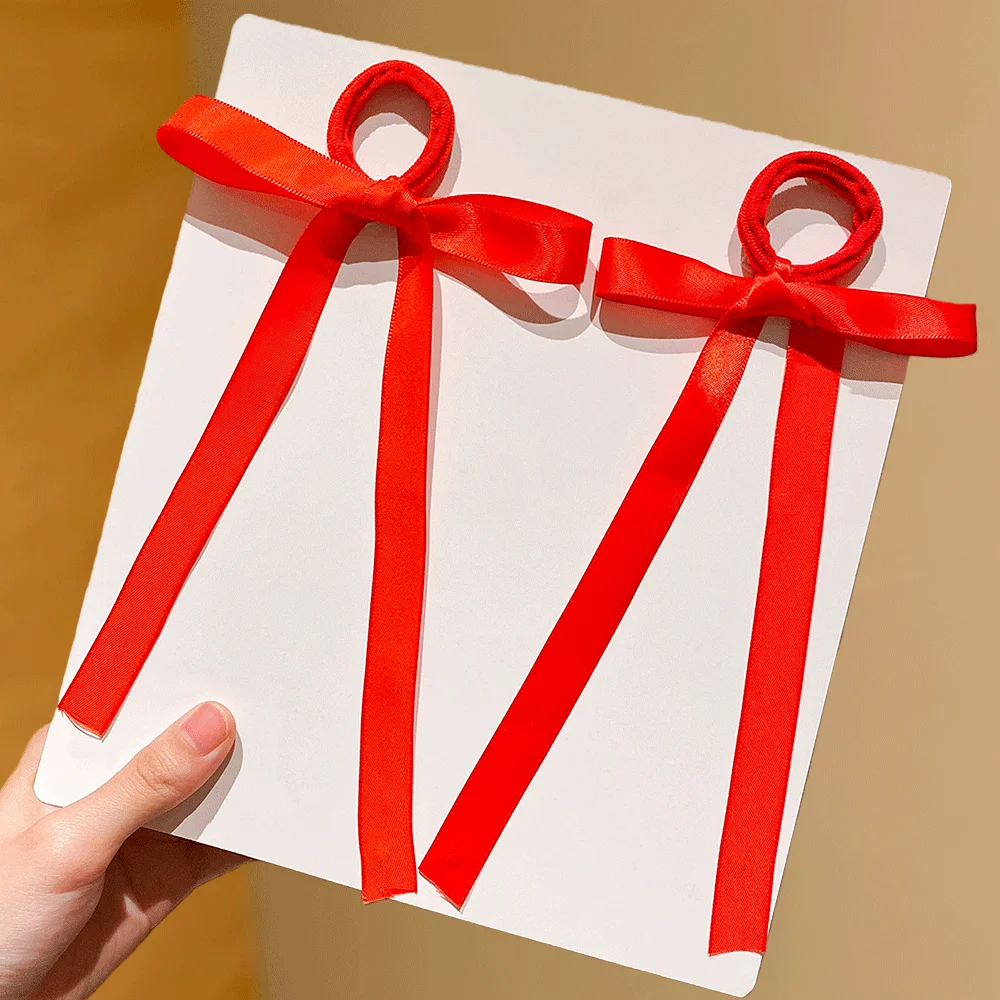 ربطات شعر بشريط على شكل فيونكة حمراء مكونة من قطعتين - إكسسوارات شعر بناتي، لطيفة جدًا للارتداء اليومي والهدايا، أربطة شعر مرنة #5