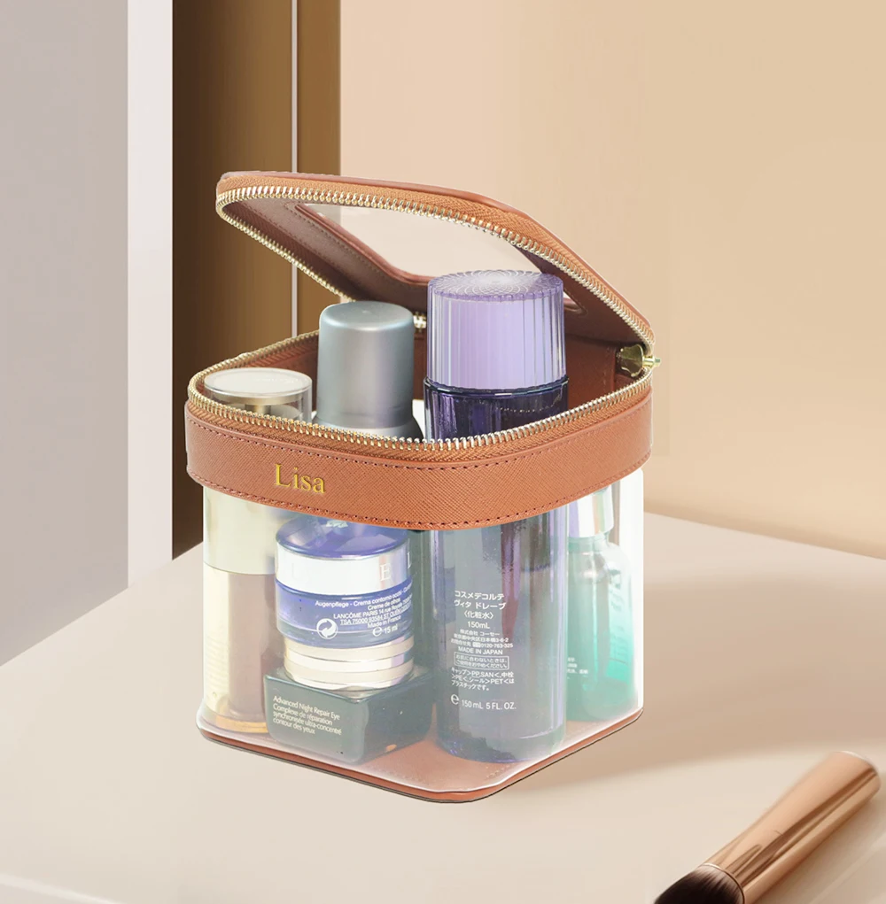 Anpassbare Kosmetiktasche und Toilettentasche mit Namensbuchstaben, transparentes und visuelles Design, großes Fassungsvermögen, tragbar für Reisen – Detail 4
