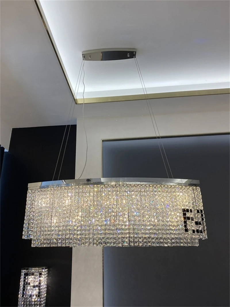 NEW Modern Crystal LED Chandeliers Lighting Luxury Rectangular Hanging Pendant Lamp Personality Dining Room Designer Suspension