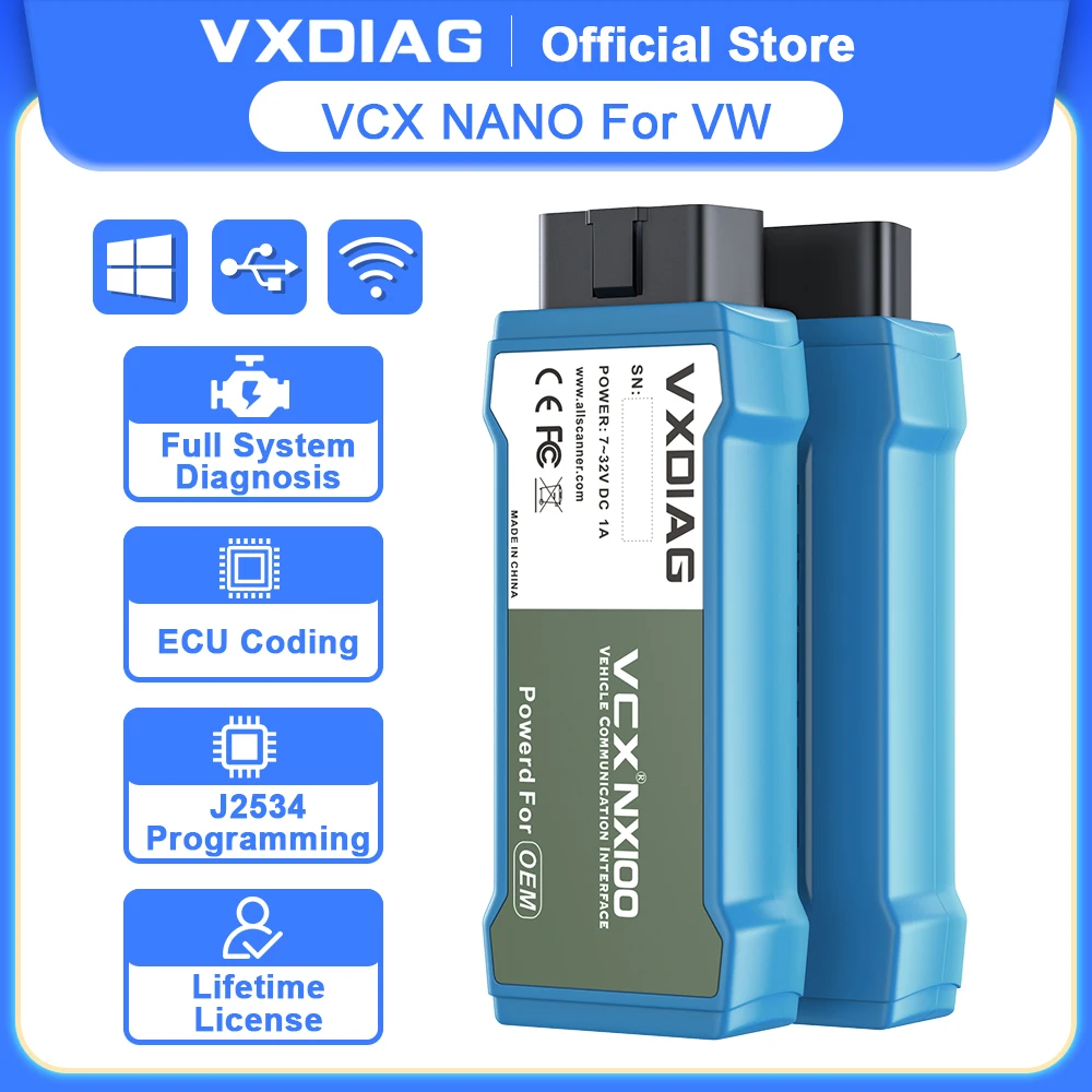 VXDIAG VCX NANO NX100 for VW for Audi Seat WiFi Car OBD2 Full System Diagnostic Tool Code Reader J2534 Programming ECU Coding