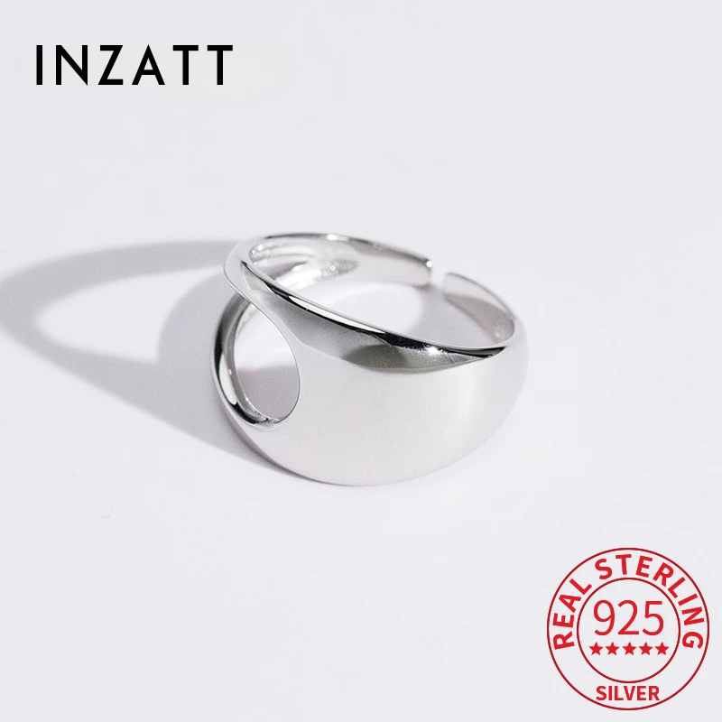 

INZATT Real 925 Sterling Silver Geometric Line Adjustable Ring for Women Classic Fine Jewelry Light Luxury Accessories