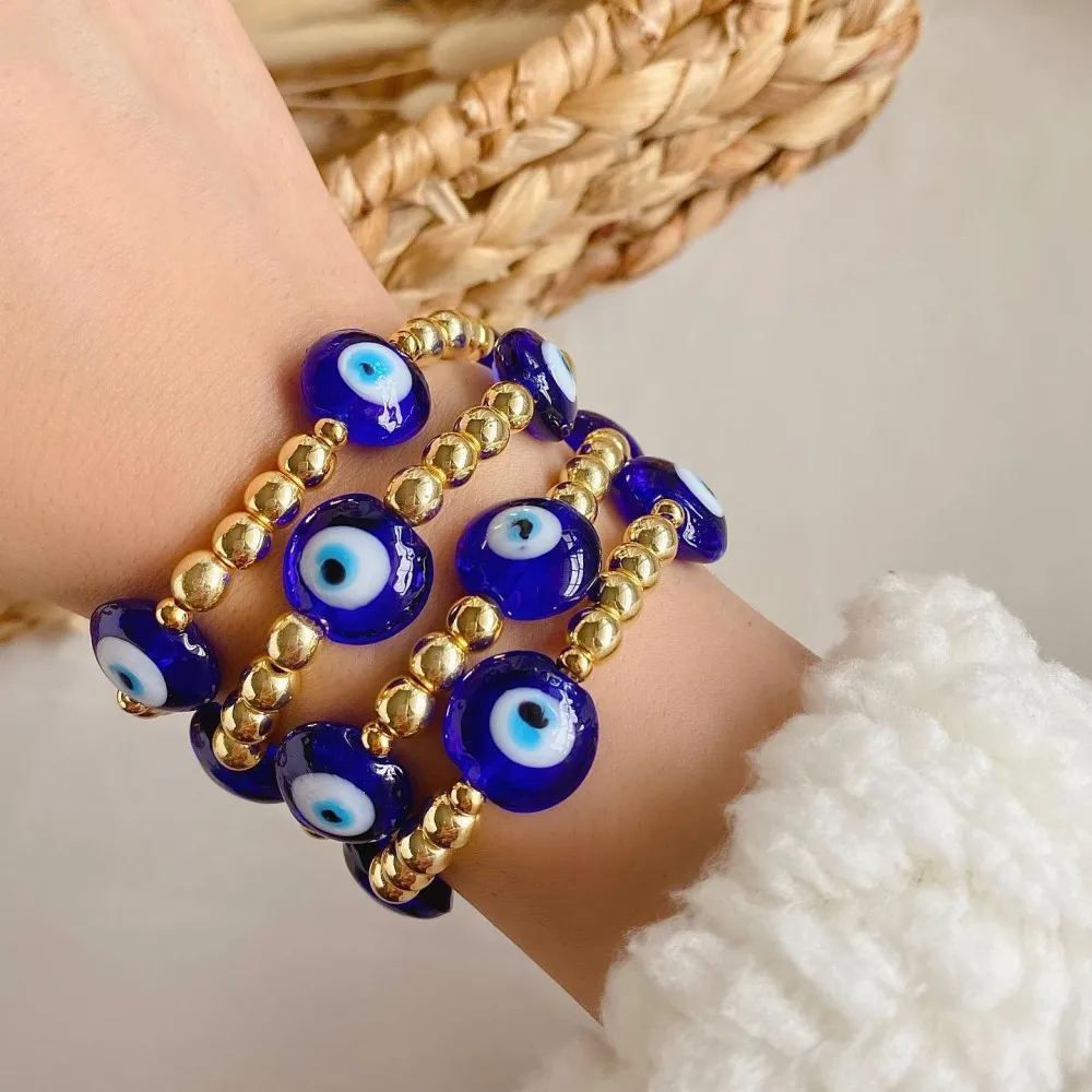 Go2boho Blue Big Evil Eye Bracelet Jewelry for Women Turkish Eye Bracelets Accessories Gold Plated Beads Pulseras Femme