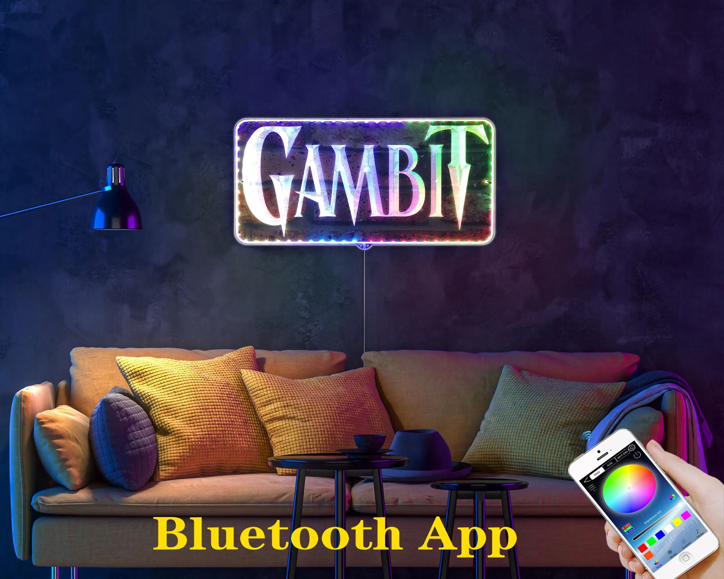 Gambit Dynamic RGB Edge Lit LED Sign, Game Room Decor, Gaming Night Light