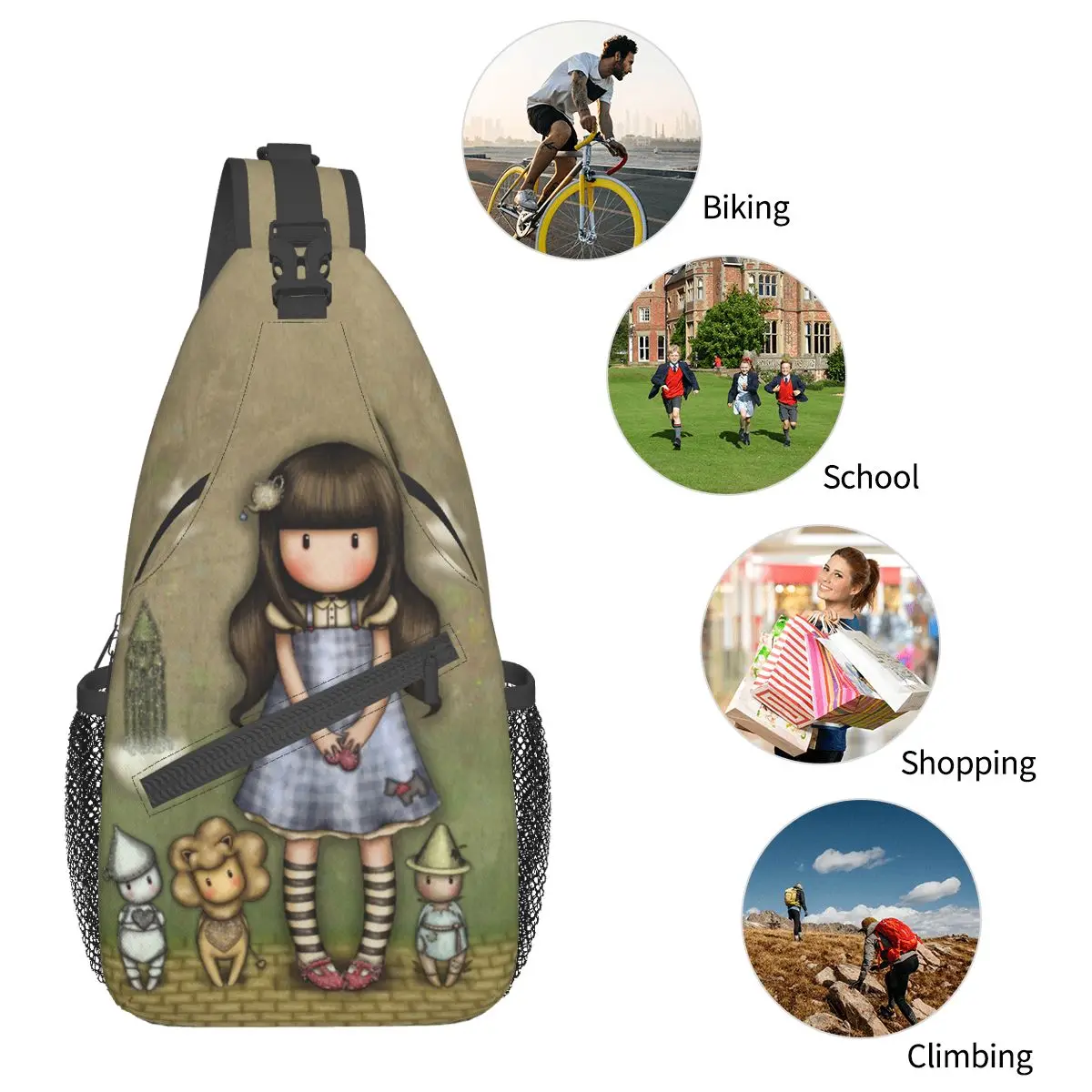 Santoro Gorjuss Puppe Cross body Schulter taschen Mode Brusttasche Cartoon Schulter Rucksack Tages rucksack für Reisen Wandern Camping Schulranzen