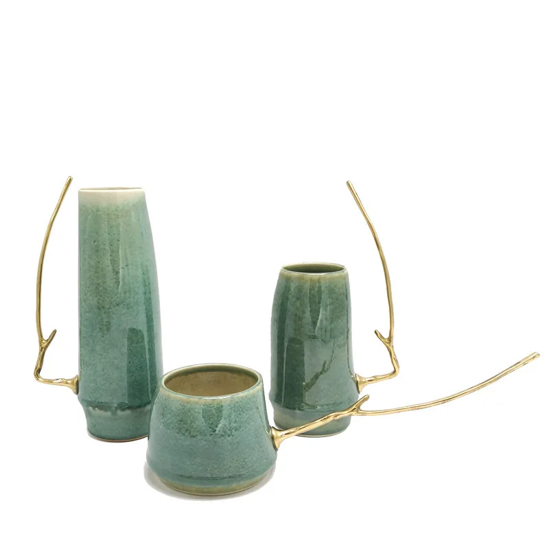 New Chinese style living room model room creative ornament ceramic vase flower ware home TV cabinet tea room soft decoration