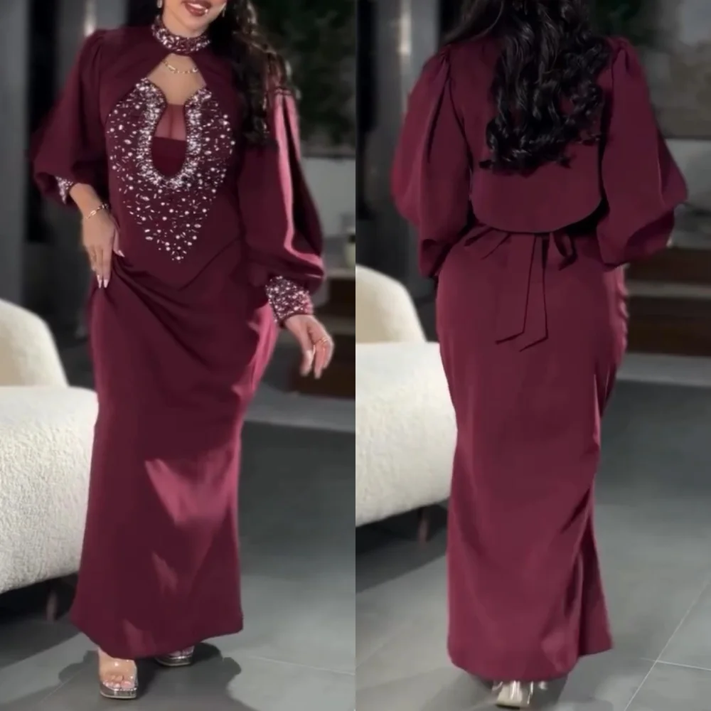 

Customized Chinese Style Jersey Sequined Pleat Trumpet Jewel Midi Dresses Bespoke Occasion Sparkle Intricate