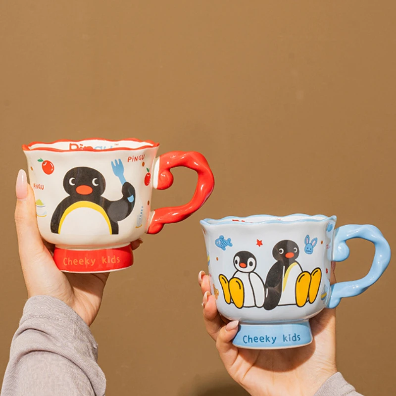 Qingu Pingu Penguin Ceramic Coffee Mug Large Capacity Aesthetic Irregular Drinking Cup For Home Office Birthday Souvenir Gift