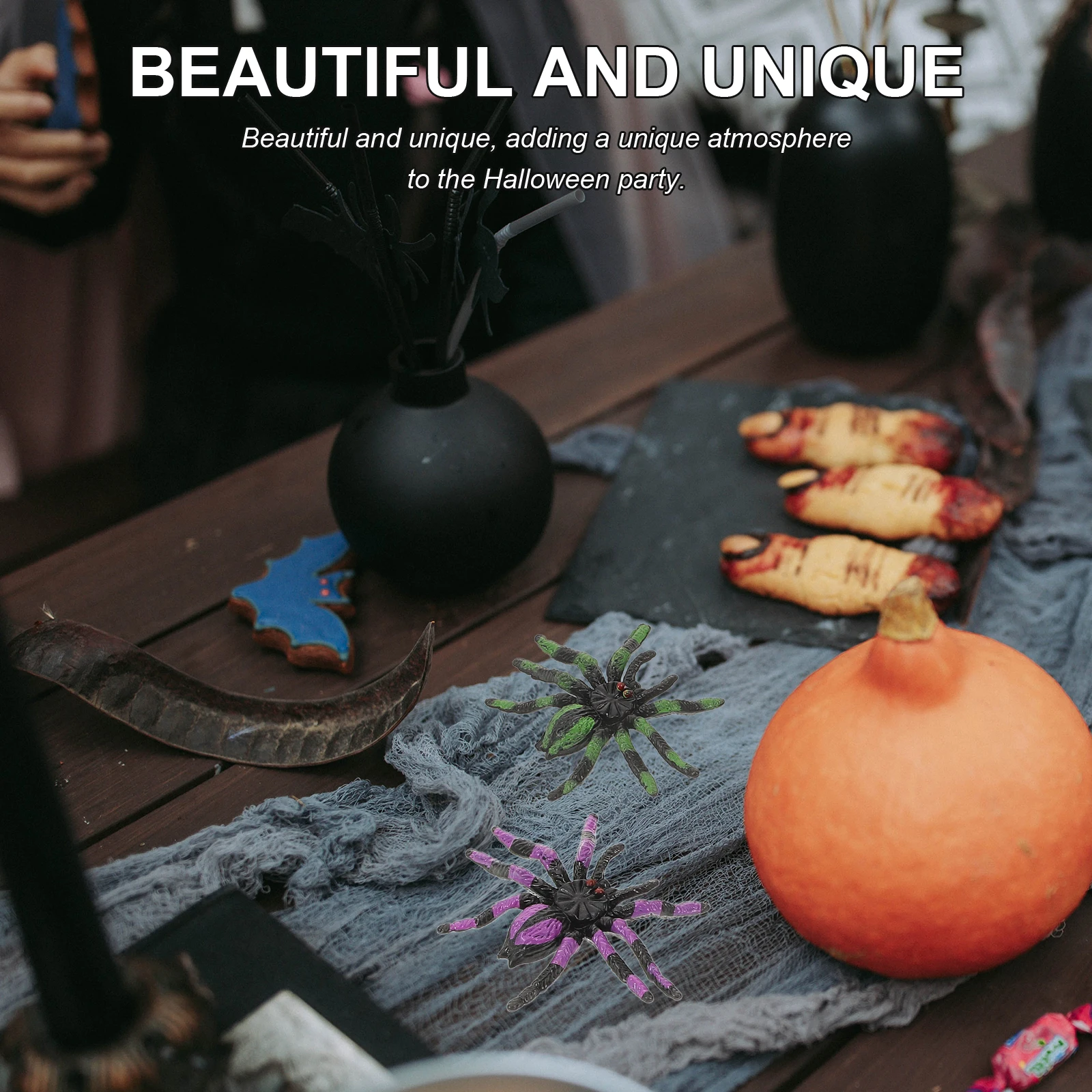 20 pçs decorações de aranha de halloween roxo amarelo verde ange diy artesanato festa assustador aranhas falsas plástico pendurado nament