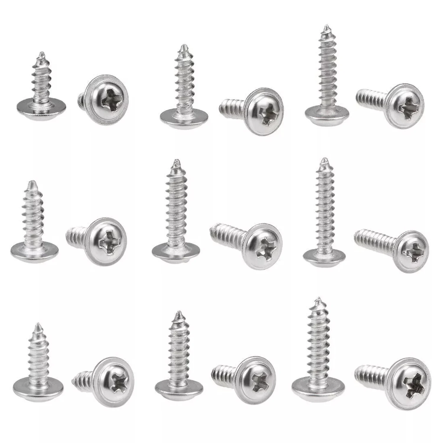 

50pcs M2 Cross Round Head with Washer Self Tapping Screw 304 Stainless Steel Wood Screws