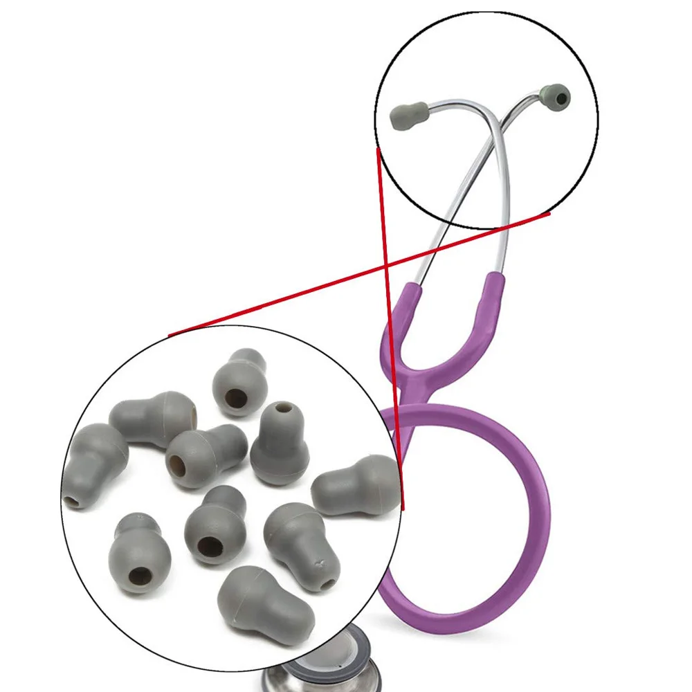 

10 шт./лот, многоразовые супер удобные и мягкие силиконовые стереоскопы, вкладыши для ушей, наушники для стетоскопа, черный/серый