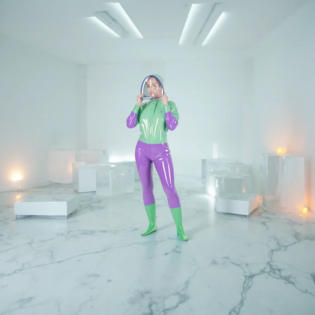 

Латексный резиновый комбинезон-кэтсют с капюшоном для вечеринок и косплея