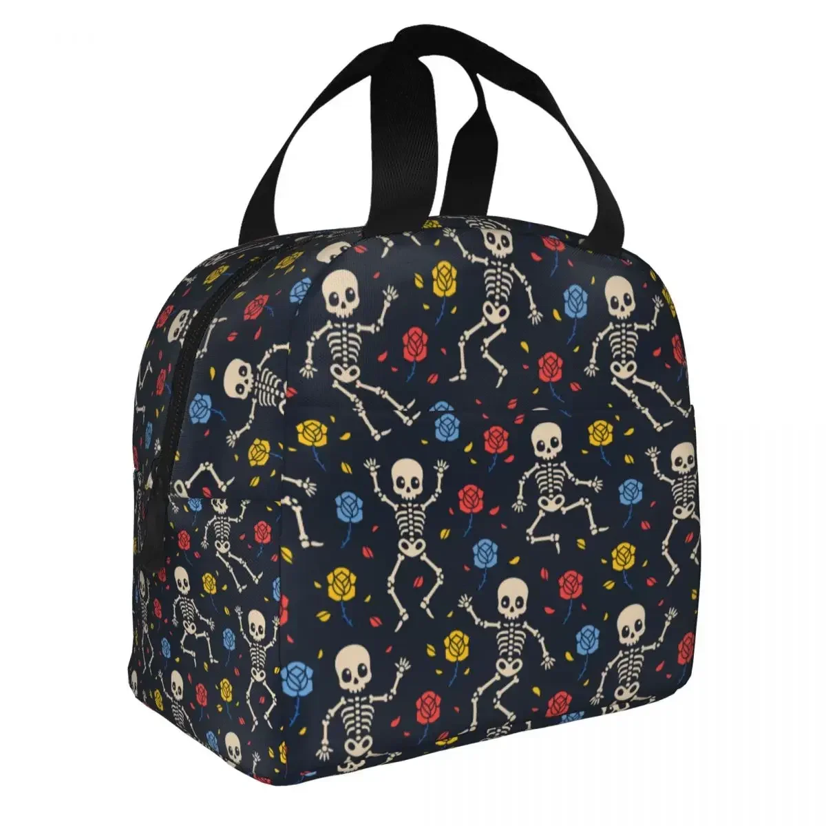 Skeletons And Roses Lunch Bag Waterproof Insulated Oxford Cooler Bags Sugar Skull Thermal Food School Lunch Box for Women Girl