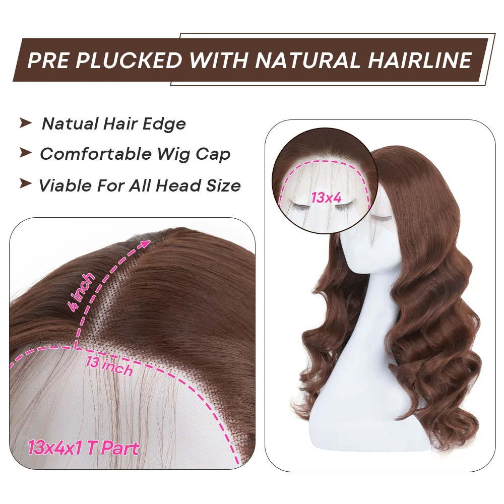 Brown Body Wave Lace Front Wigs Synthetic 180% Density Body Wave Transparent 13x4 Lace Front Wigs For Black Women Pre Plucked