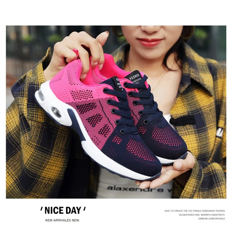 Running Shoes Ladies Breathable Sneakers Summer Light Mesh Air Cushion Women\'s Sports Shoes Outdoor Lace Up Training Shoes