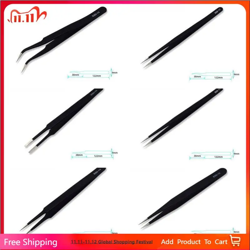 

6pcs Precision Long Nose Tweezers Set ESD Anti-Static Stainless Steel Electronic Repair Soldering Craft Repair Tools
