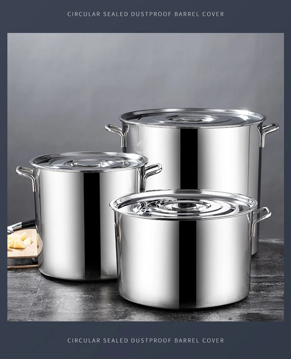 304 Stainless Steel Bucket Lid Thickened Soup Pot Large Capacity Round Barrel Oil Barrel Rice Barrel Cookware Soup Stock Pots